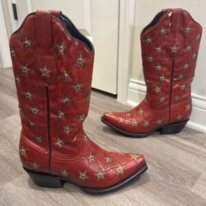 Black Star Marfa Red Leather Star Stud Western Boots